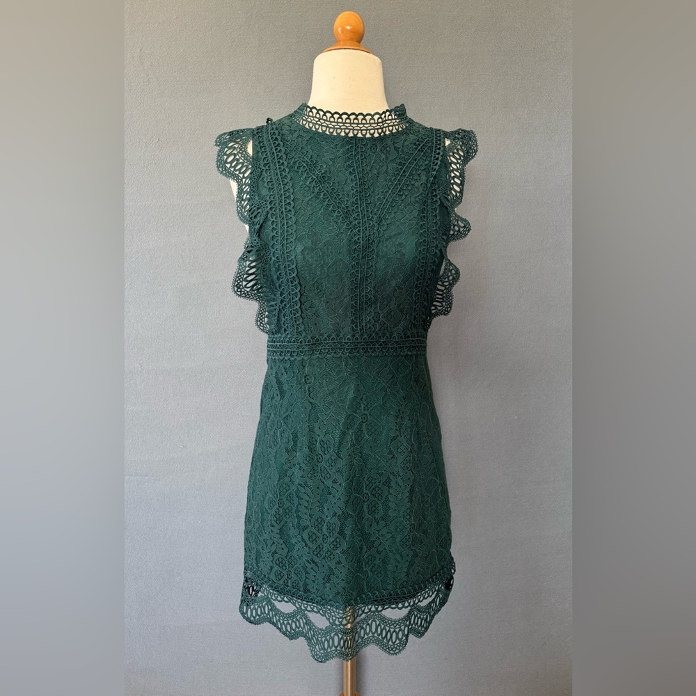 Lulus Dark green Lace Mock Neck Mini Dress Small - Picture 5 of 15